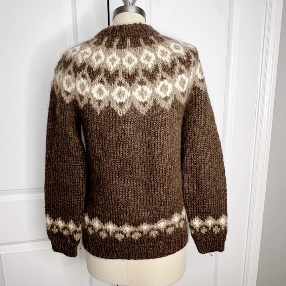 Cowichan Wool Crew Neck Sweater Hand Knit Size Brown Wool Size Small 90's - Picture 3 of 4